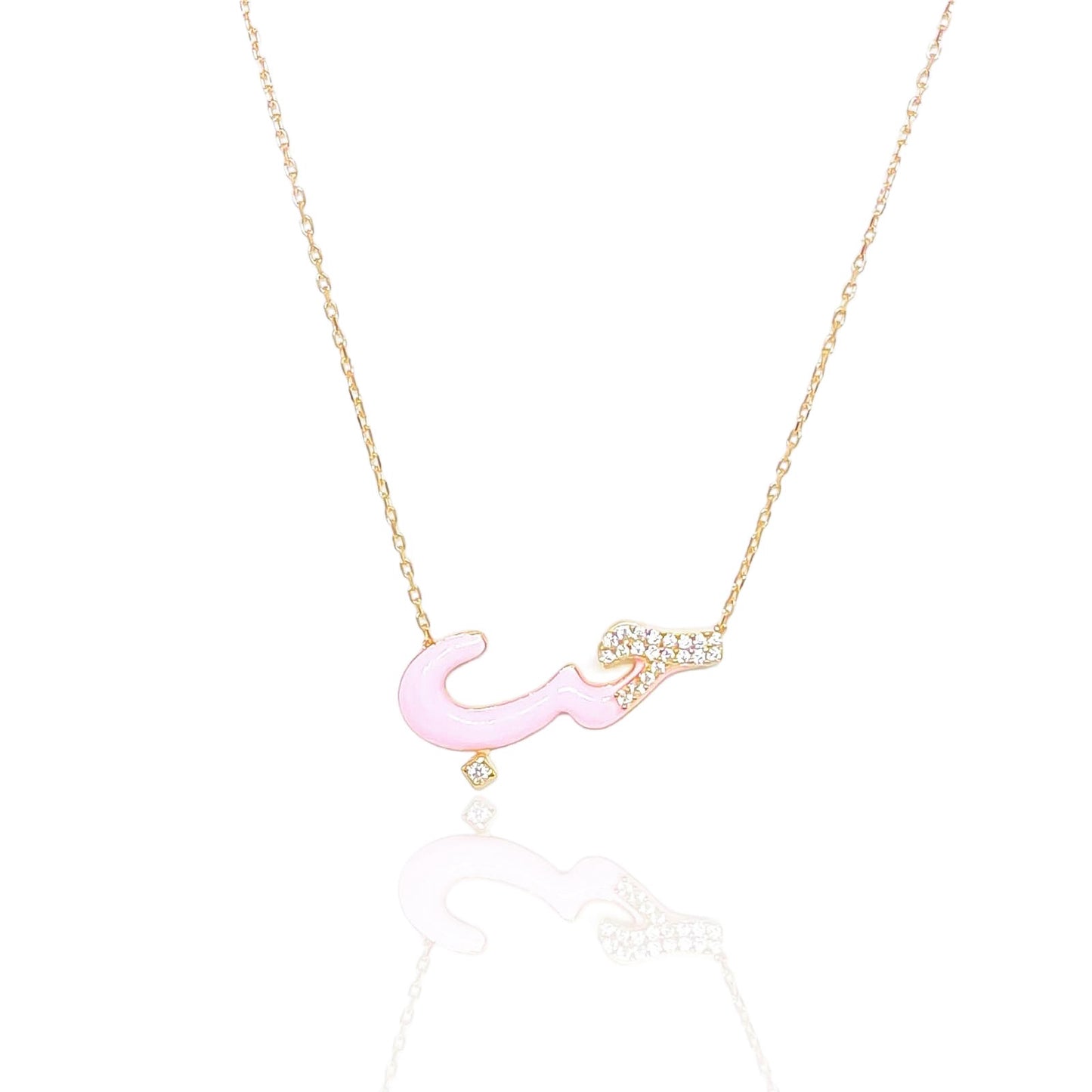 Pink Enameled with Stones in Arabic Necklace