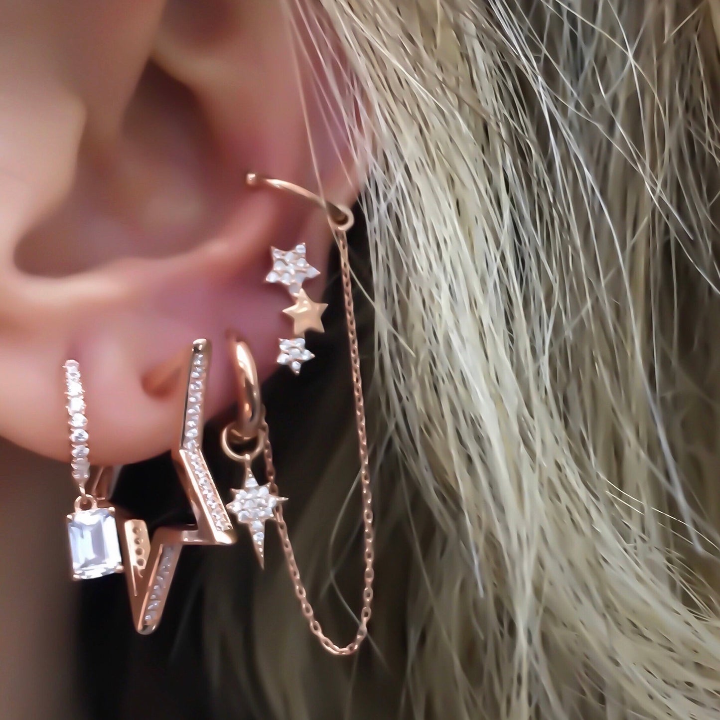 Three Stars Clear Stone Earring