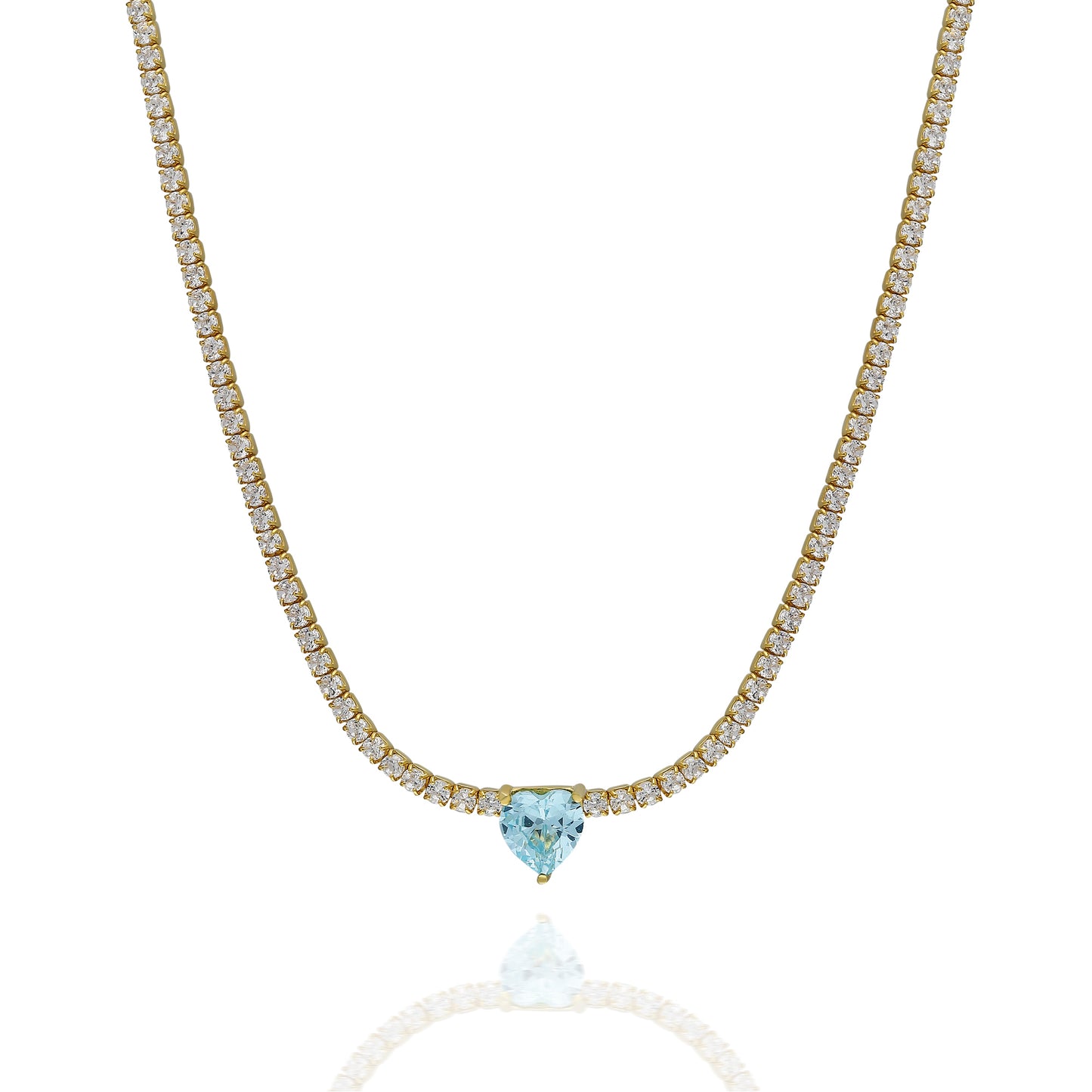Aqua Marin Heart Tennis Choker Necklace