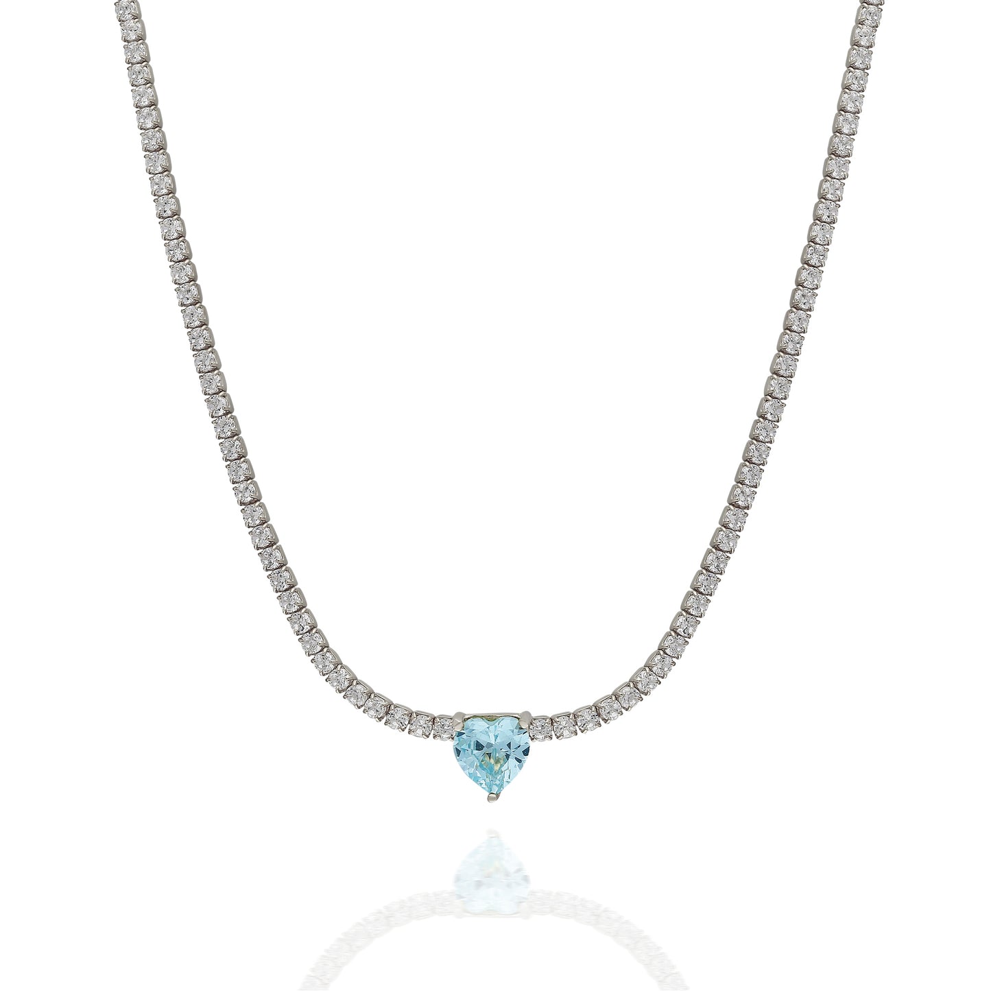 Aqua Marin Heart Tennis Choker Necklace