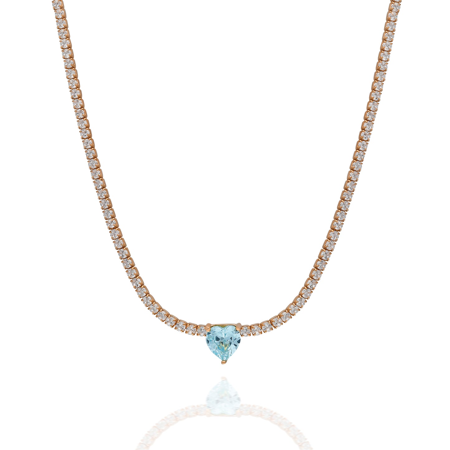 Aqua Marin Heart Tennis Choker Necklace