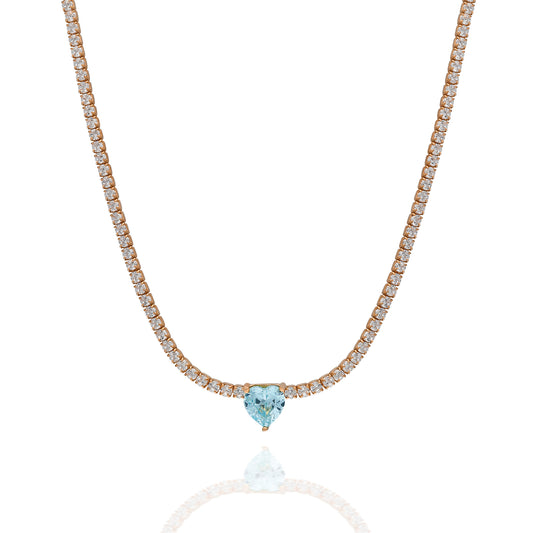Aqua Marin Heart Tennis Choker Necklace