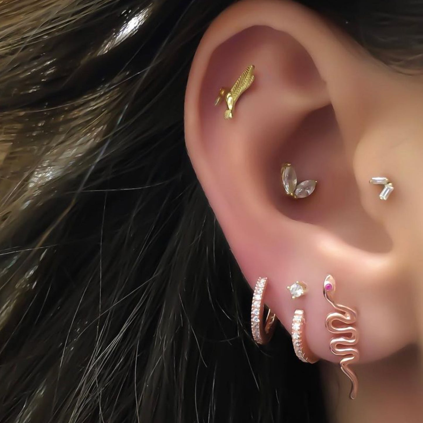 Clear Gemstone Hoop Earring M