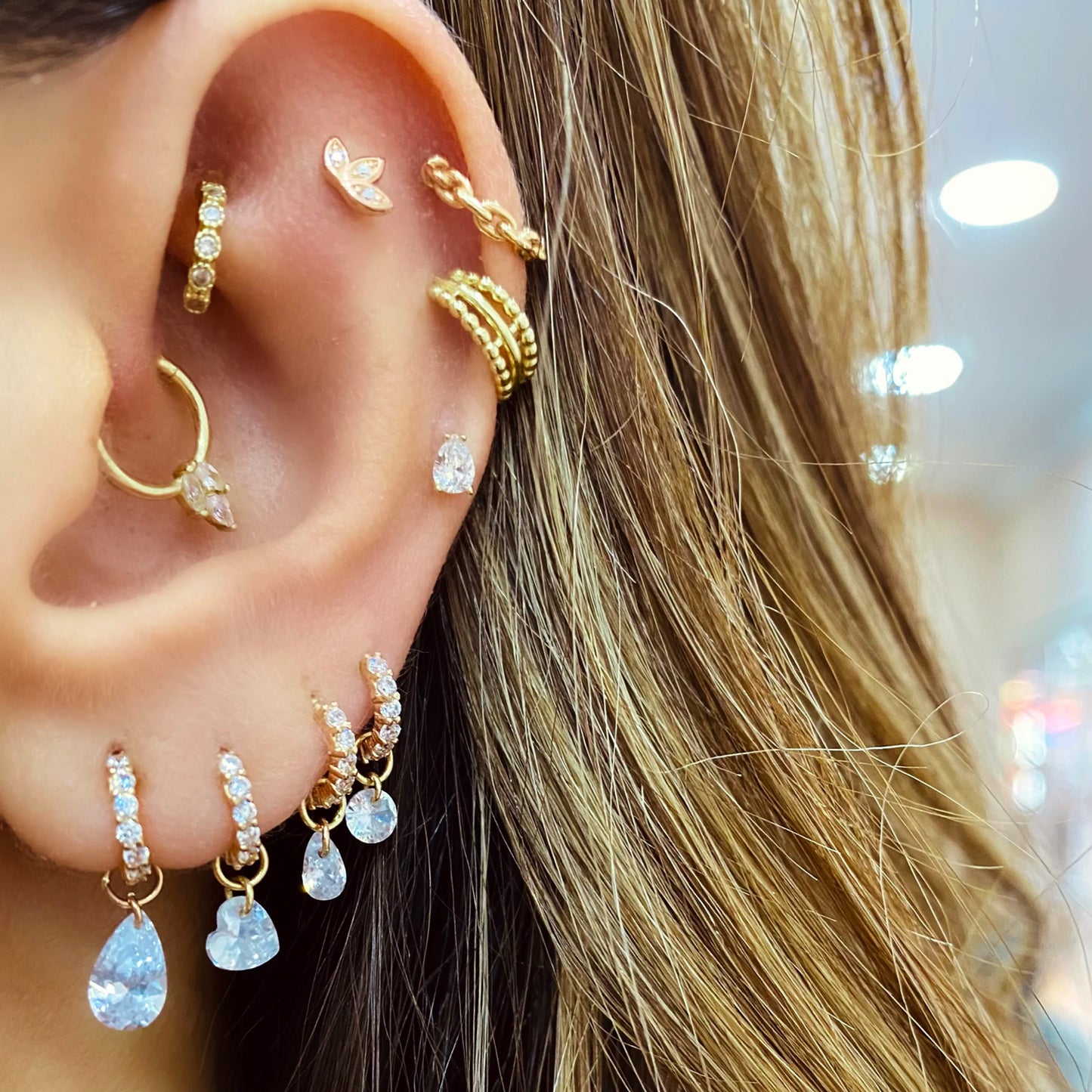 Crystal Teardrop M Gold Piercing