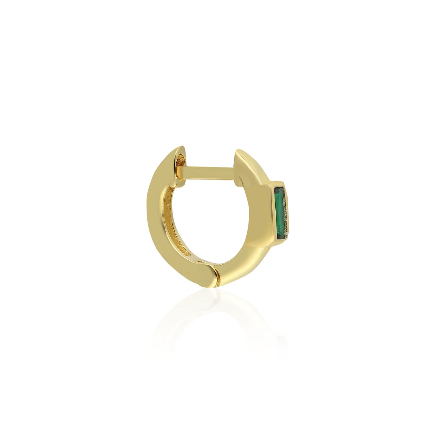 Green Baguette Mini Huggie Earring