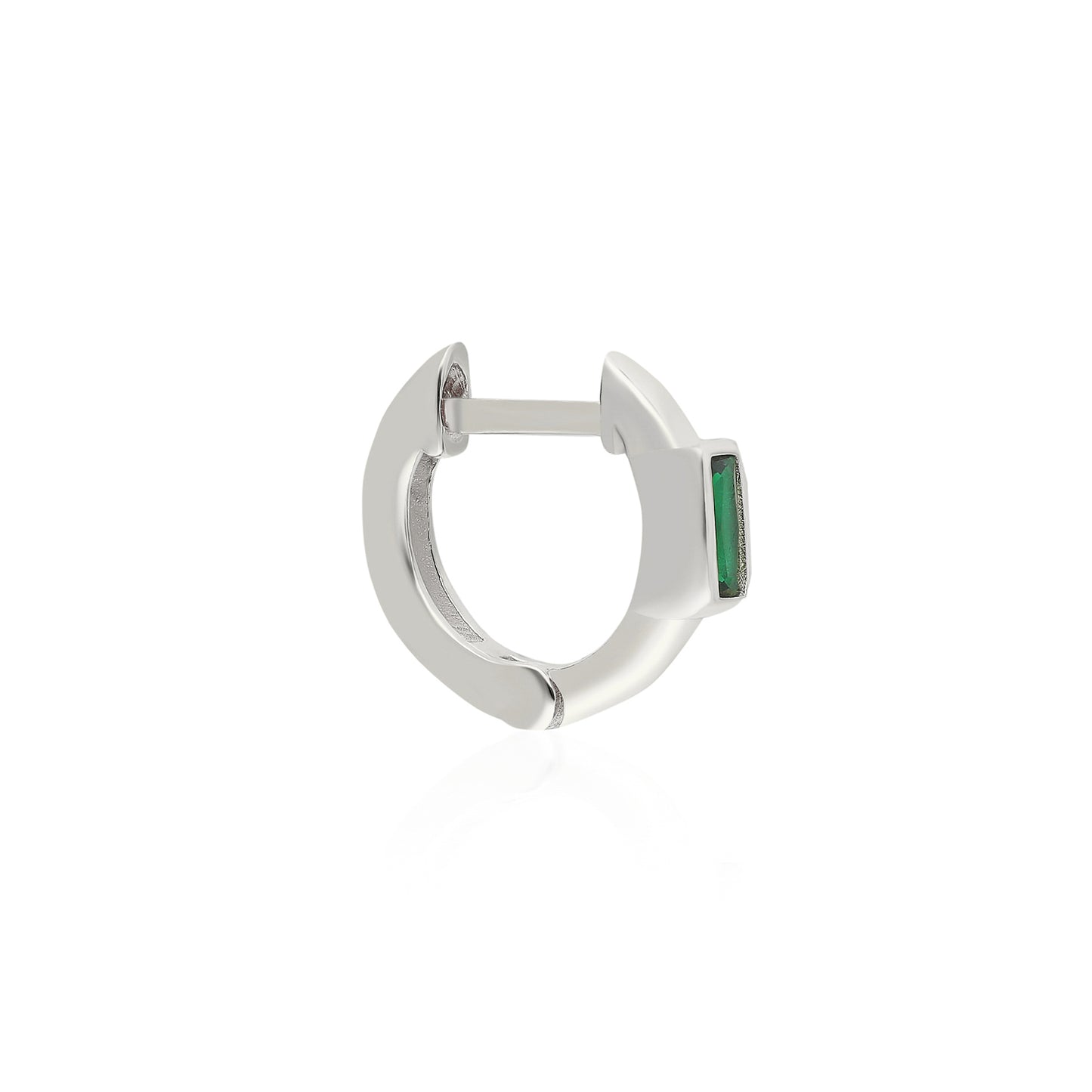 Green Baguette Mini Huggie Earring