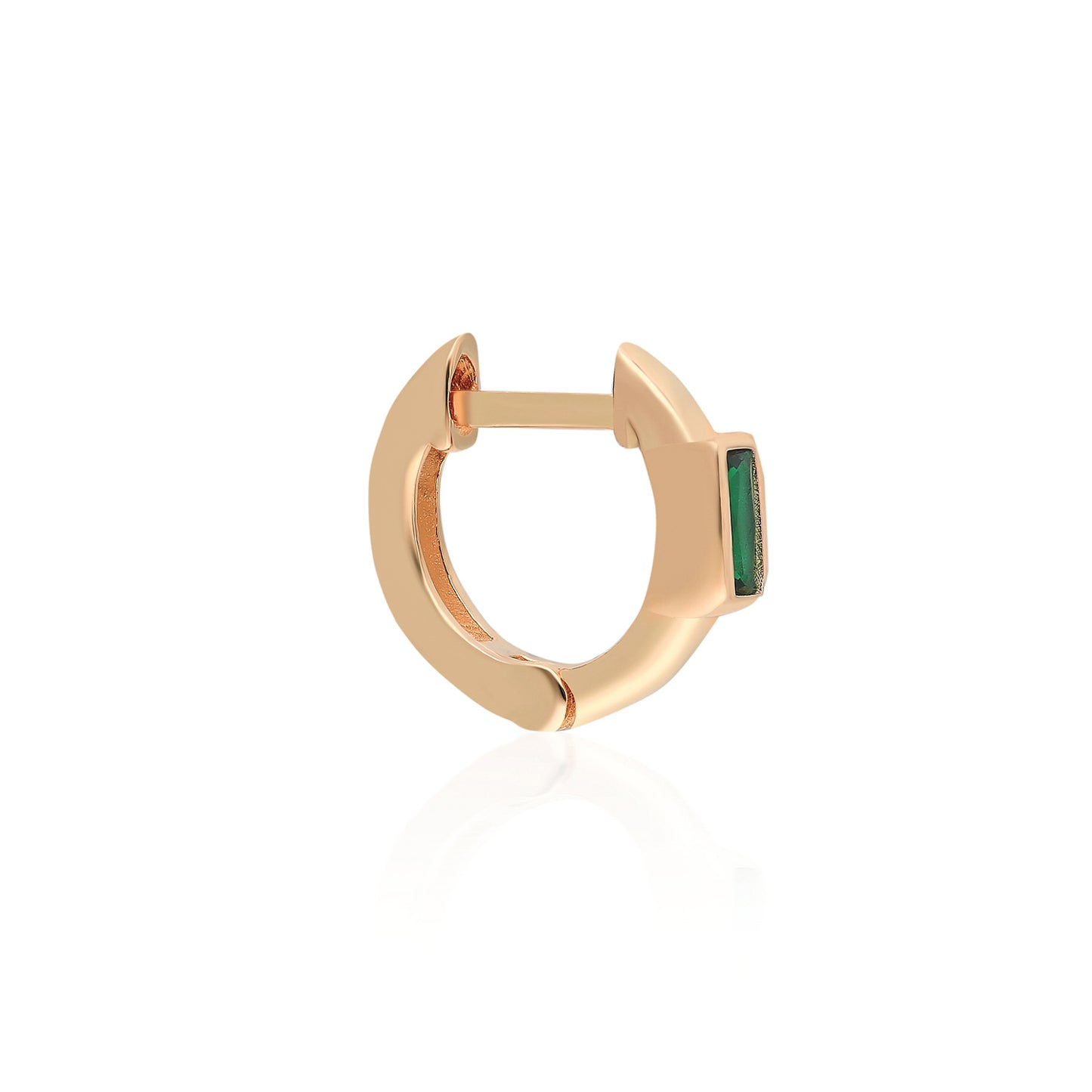 Green Baguette Mini Huggie Earring