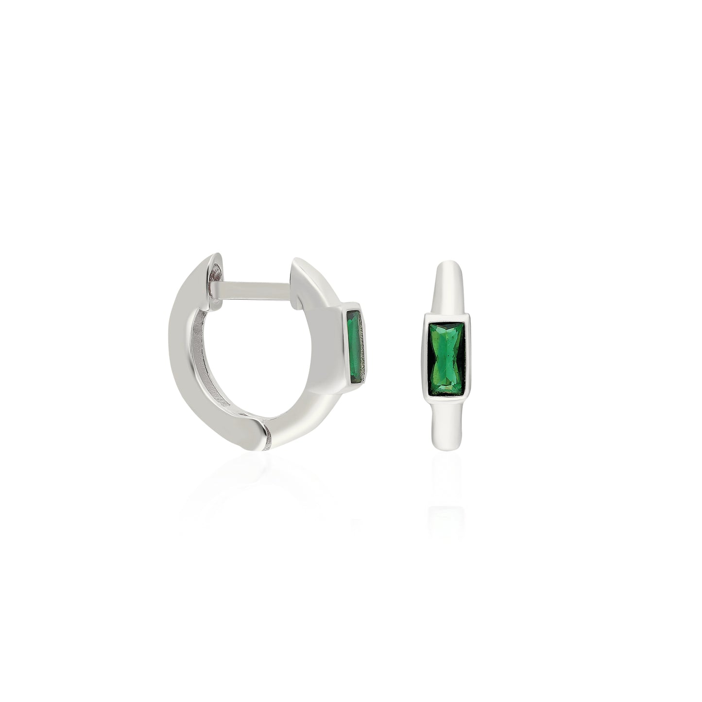 Green Baguette Mini Huggie Earring