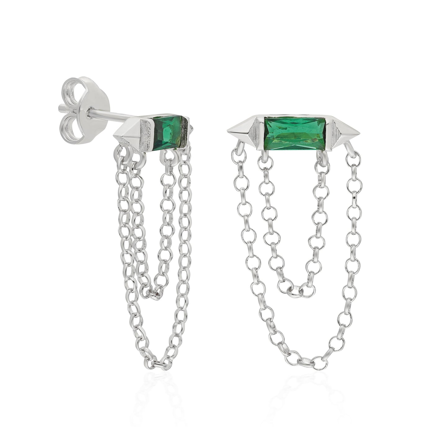 Harper Emerald Baguette Double Chain Earring