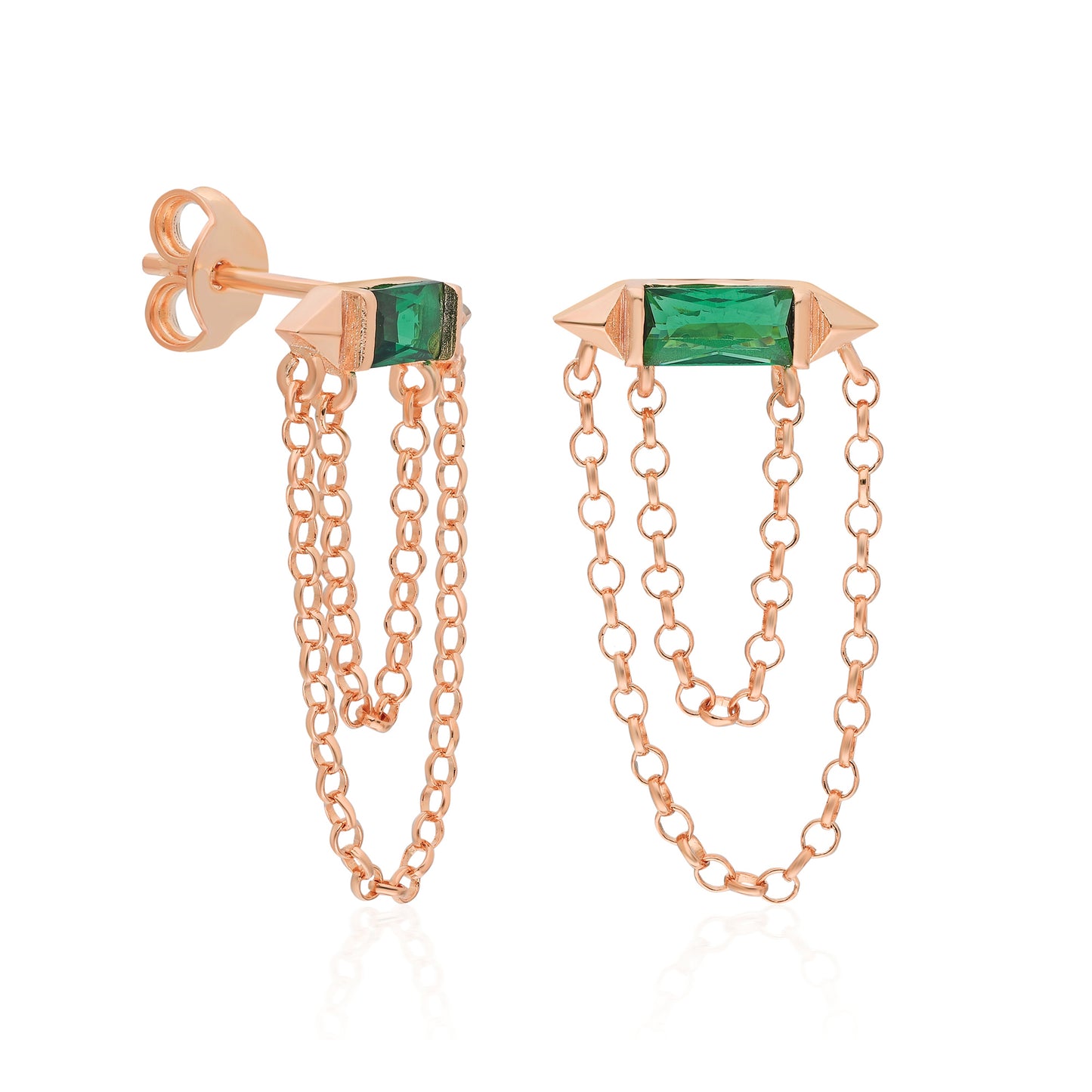 Harper Emerald Baguette Double Chain Earring