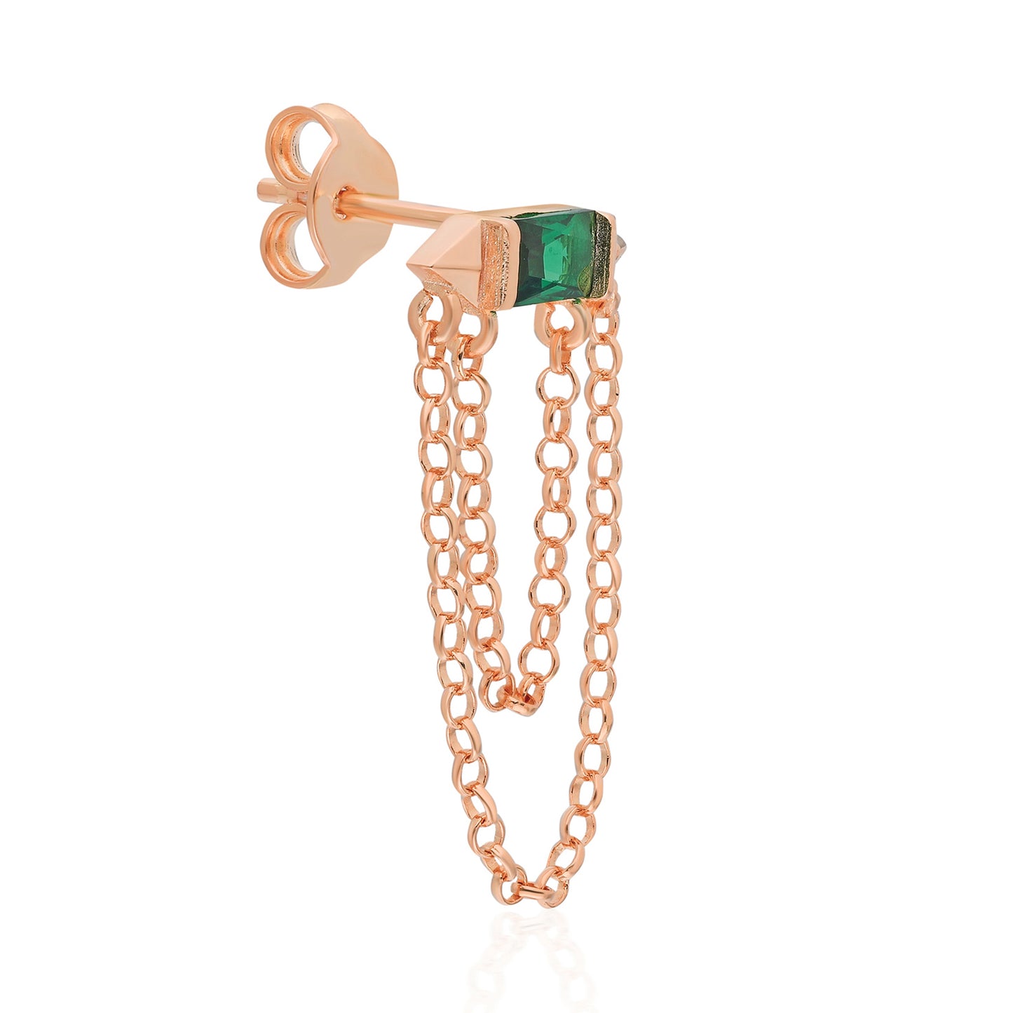 Harper Emerald Baguette Double Chain Earring