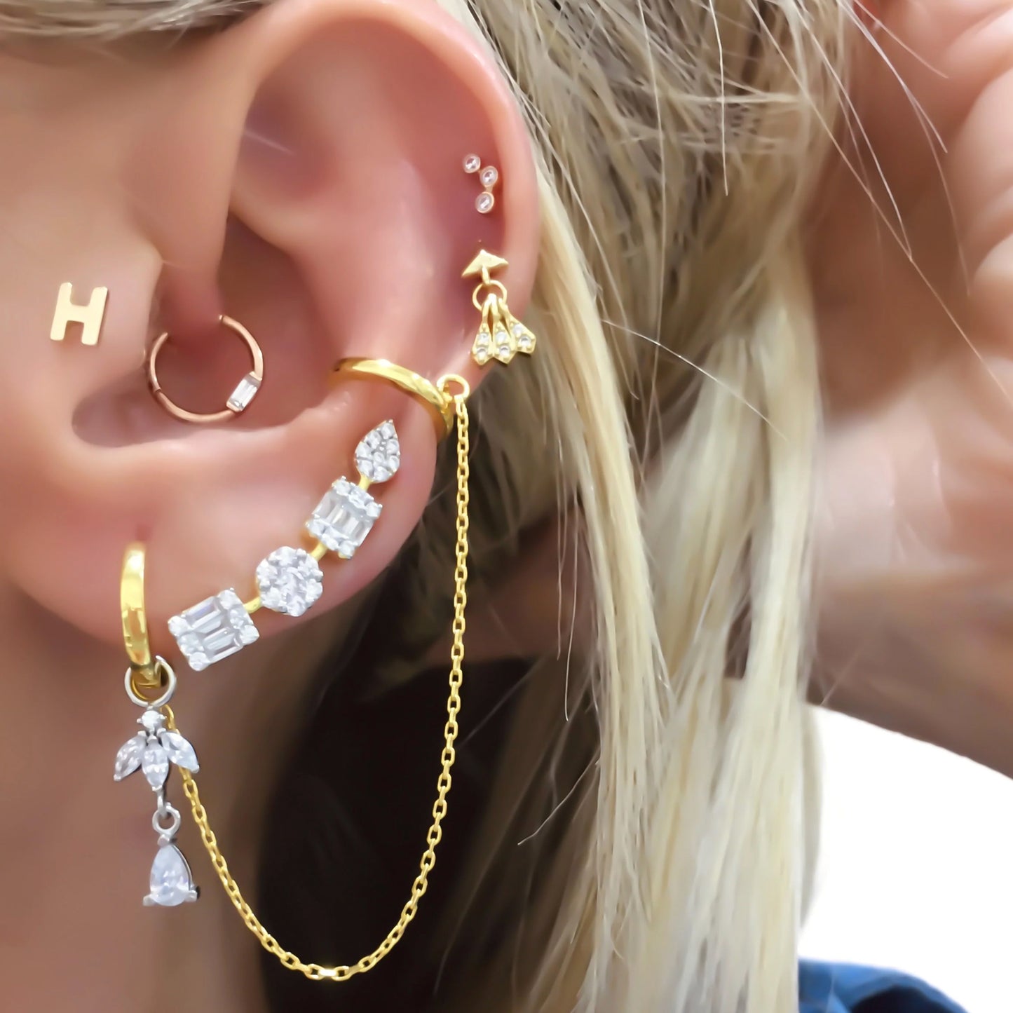 Micro Trio Bezel Gold Piercing