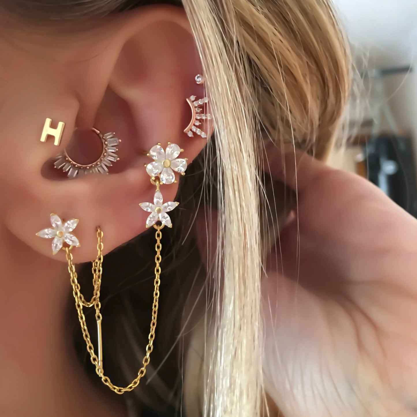 Multi Flower Ear Cuff Threader Earring