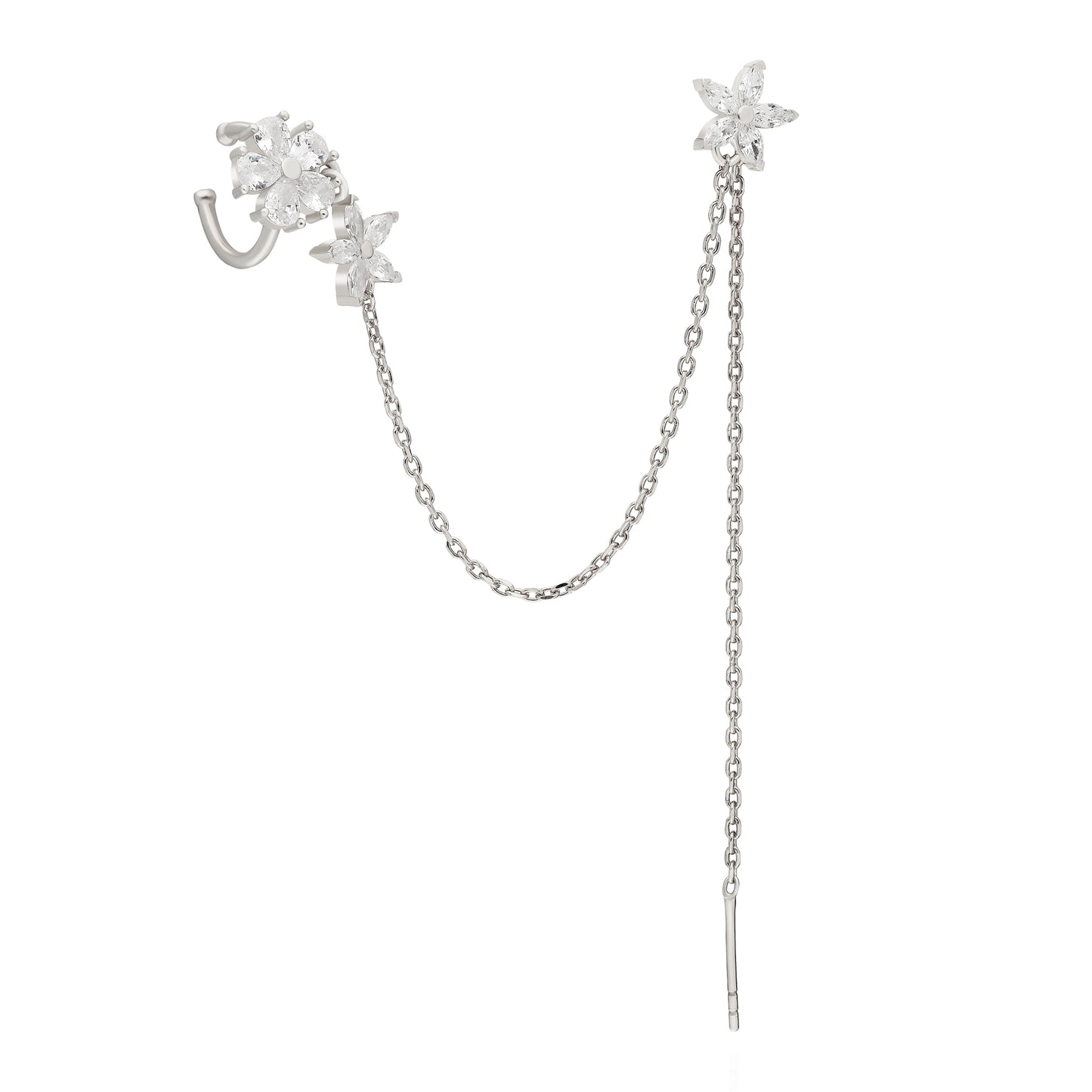 Multi Flower Ear Cuff Threader Earring