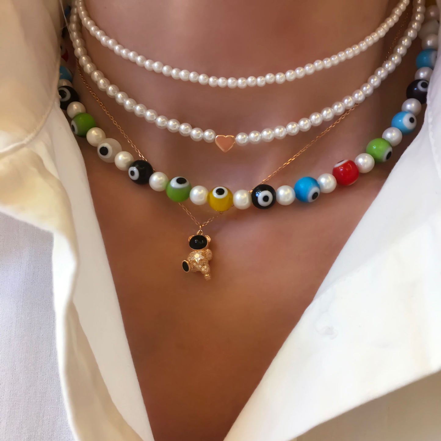 Pearl Evil Eye Necklace