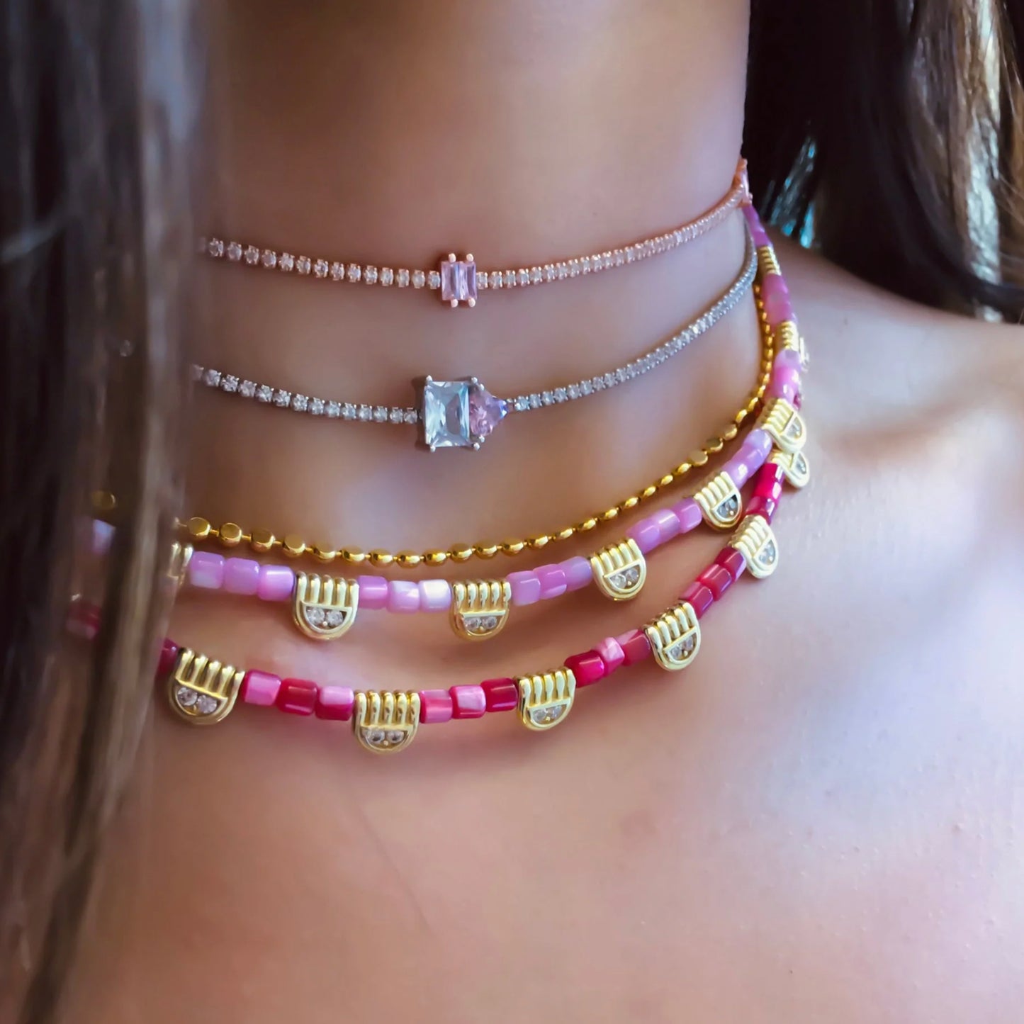 Pink Baguette Tennis Choker Necklace