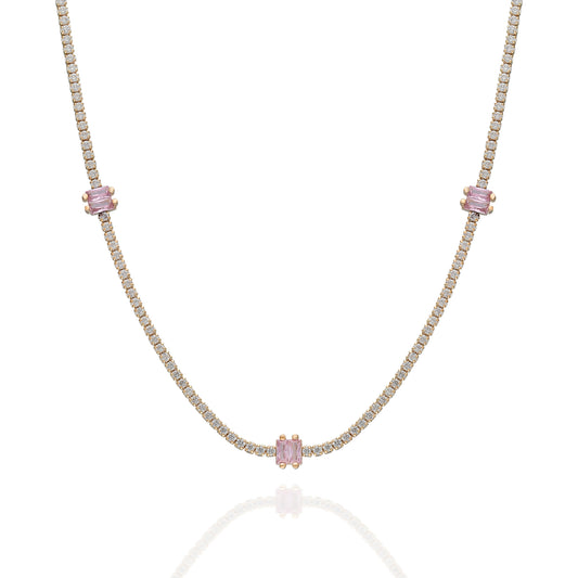 Pink Baguette Tennis Choker Necklace