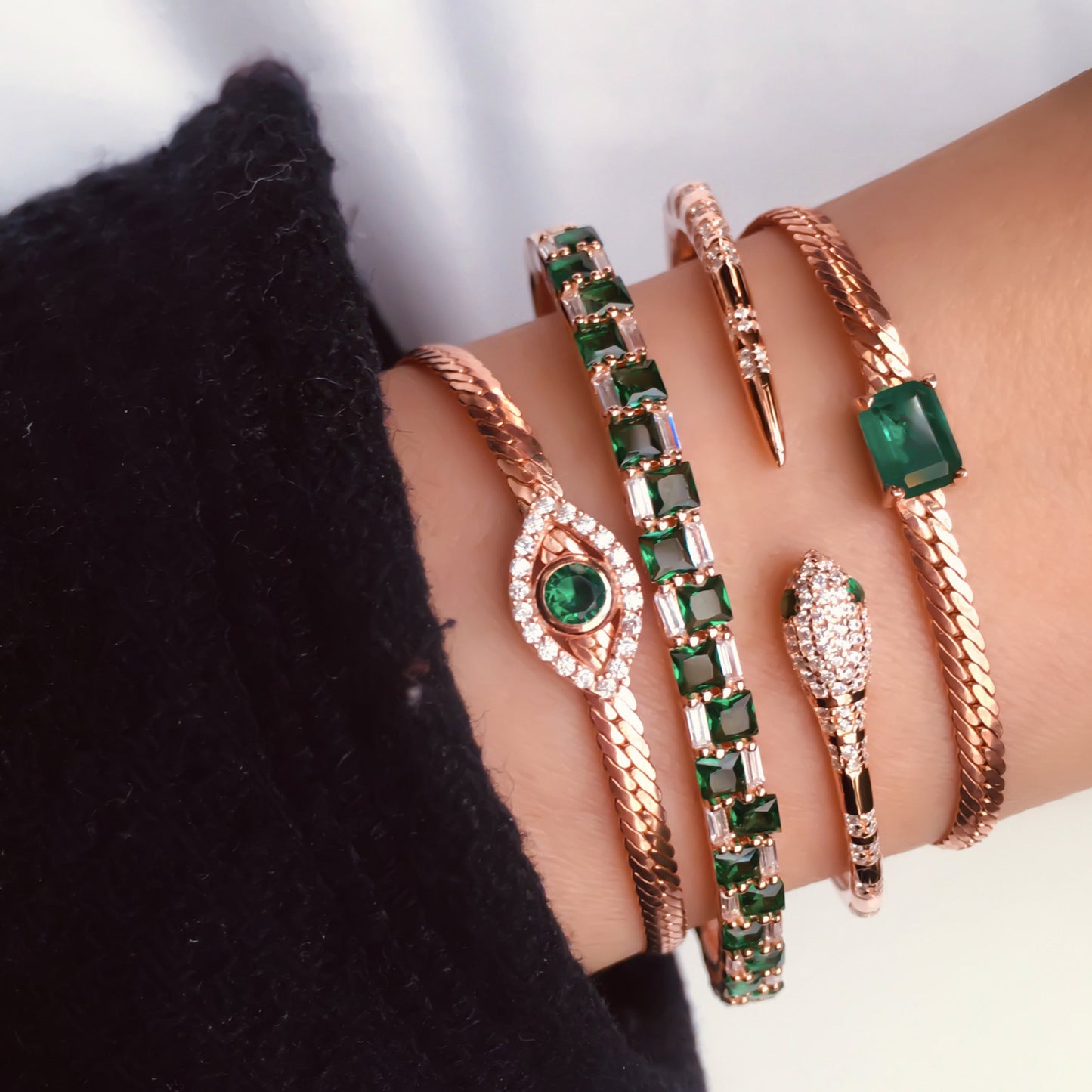 Snake Chain Green Baguette Bracelet