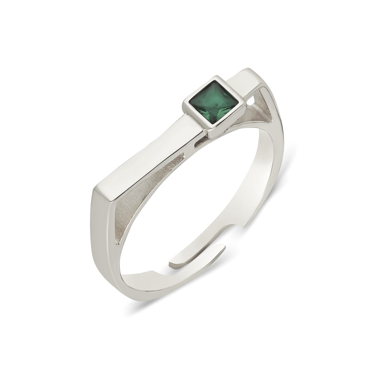 Square Green Stone Rectangle Ring