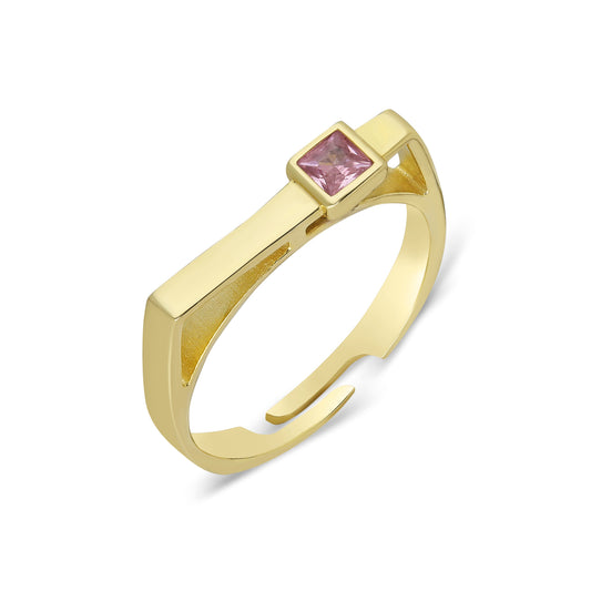 Square Light Pink Stone Rectangle Ring