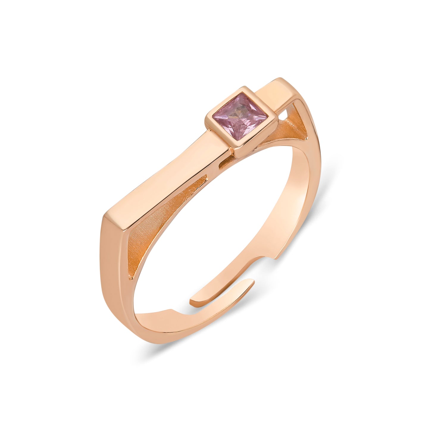 Square Light Pink Stone Rectangle Ring