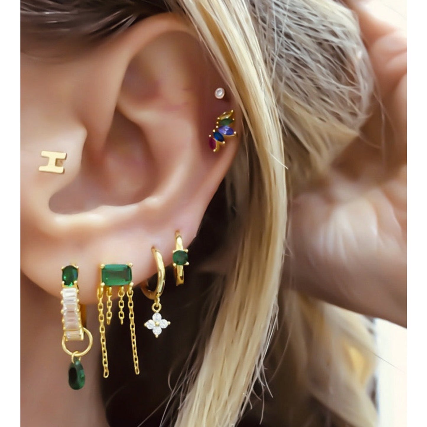 Vio Green Clear Baguette Earring