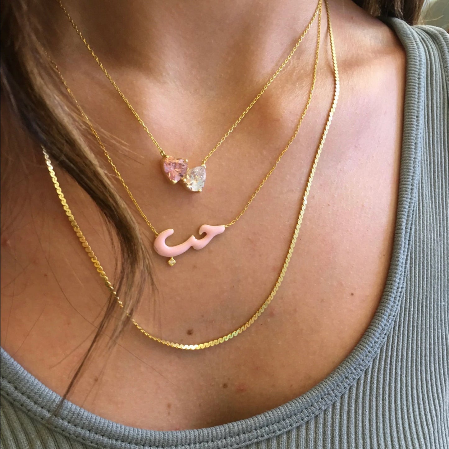 Vita Twin Pink Heart Necklace