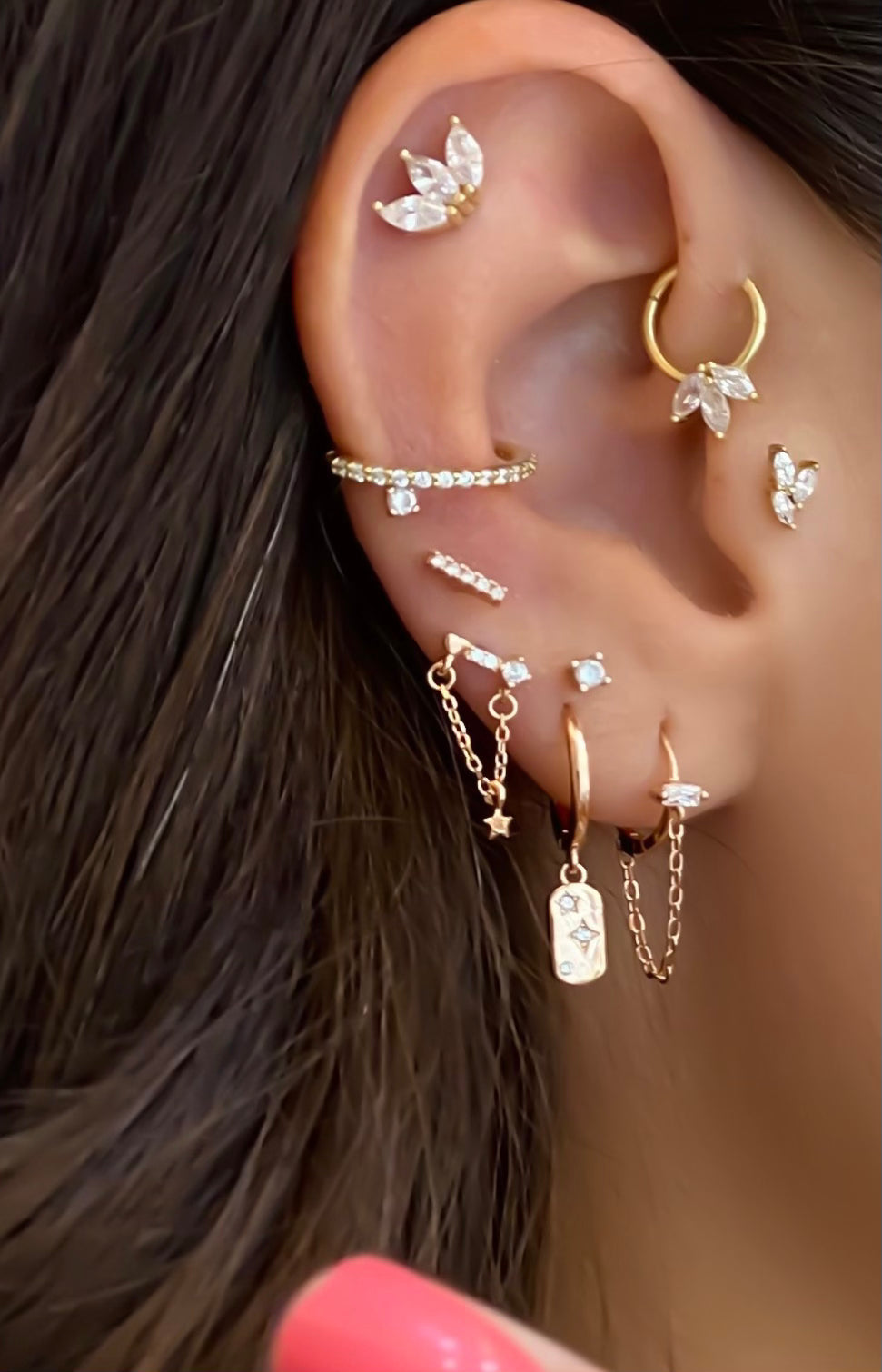 Hoop Gold Zircon Stones Piercing