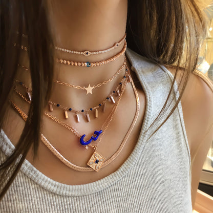 Dark Blue Enameled Love In Arabic Necklace