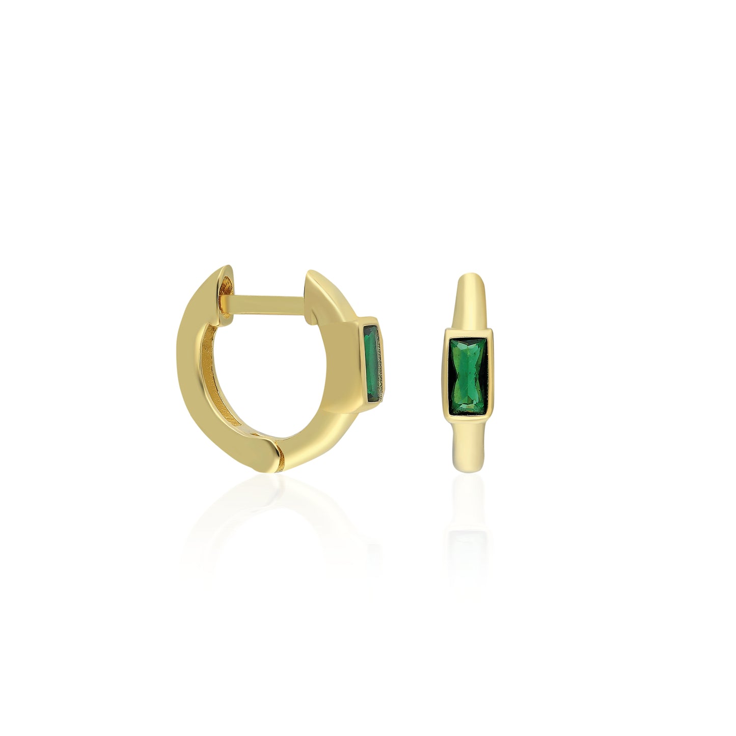 Green Baguette Mini Huggie Earring