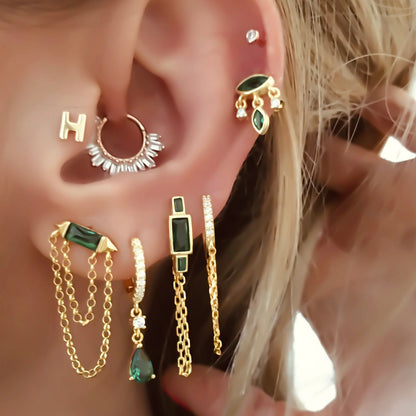 Harper Emerald Baguette Double Chain Earring