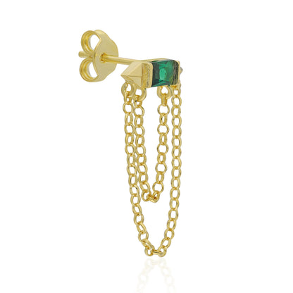 Harper Emerald Baguette Double Chain Earring