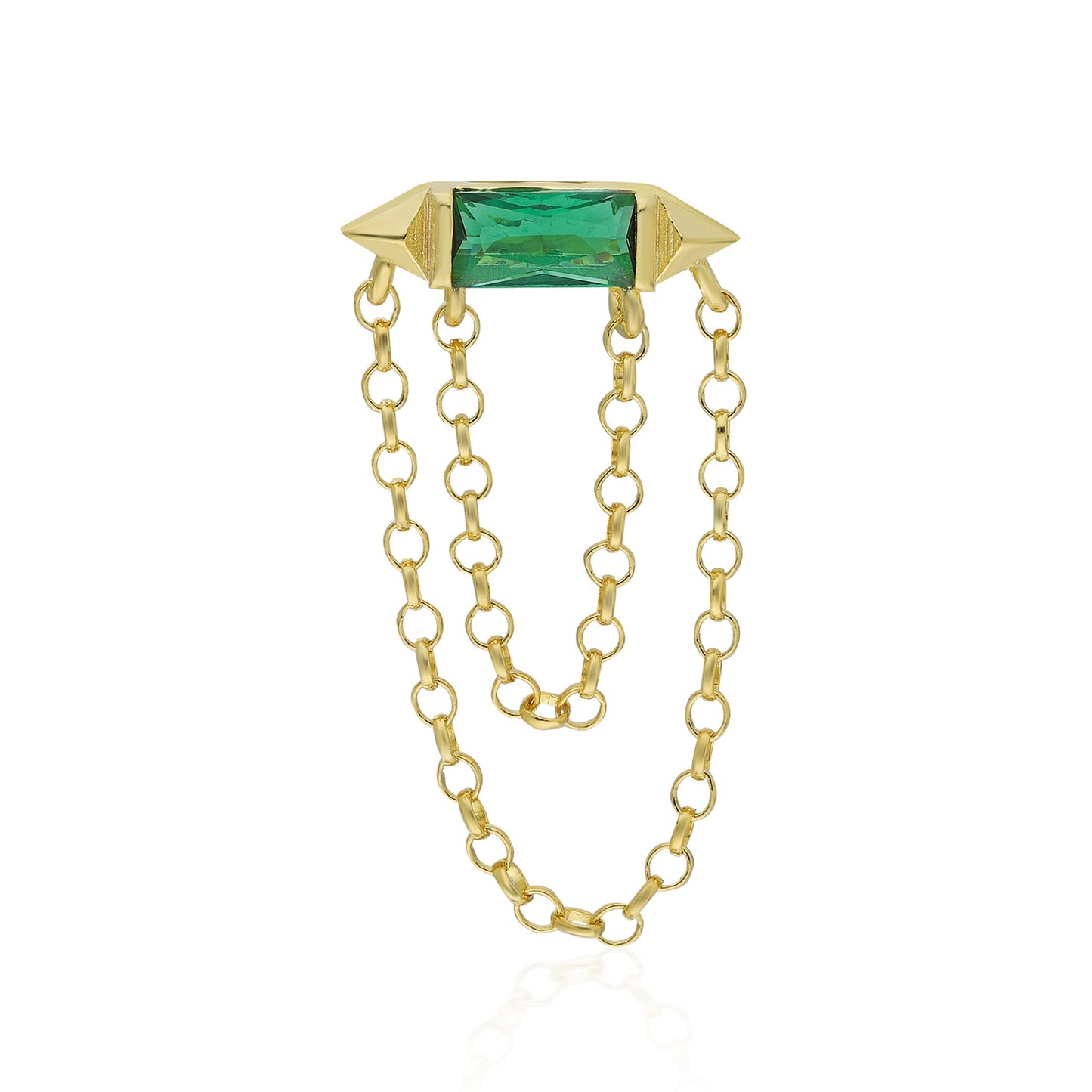 Harper Emerald Baguette Double Chain Earring