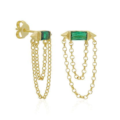 Harper Emerald Baguette Double Chain Earring