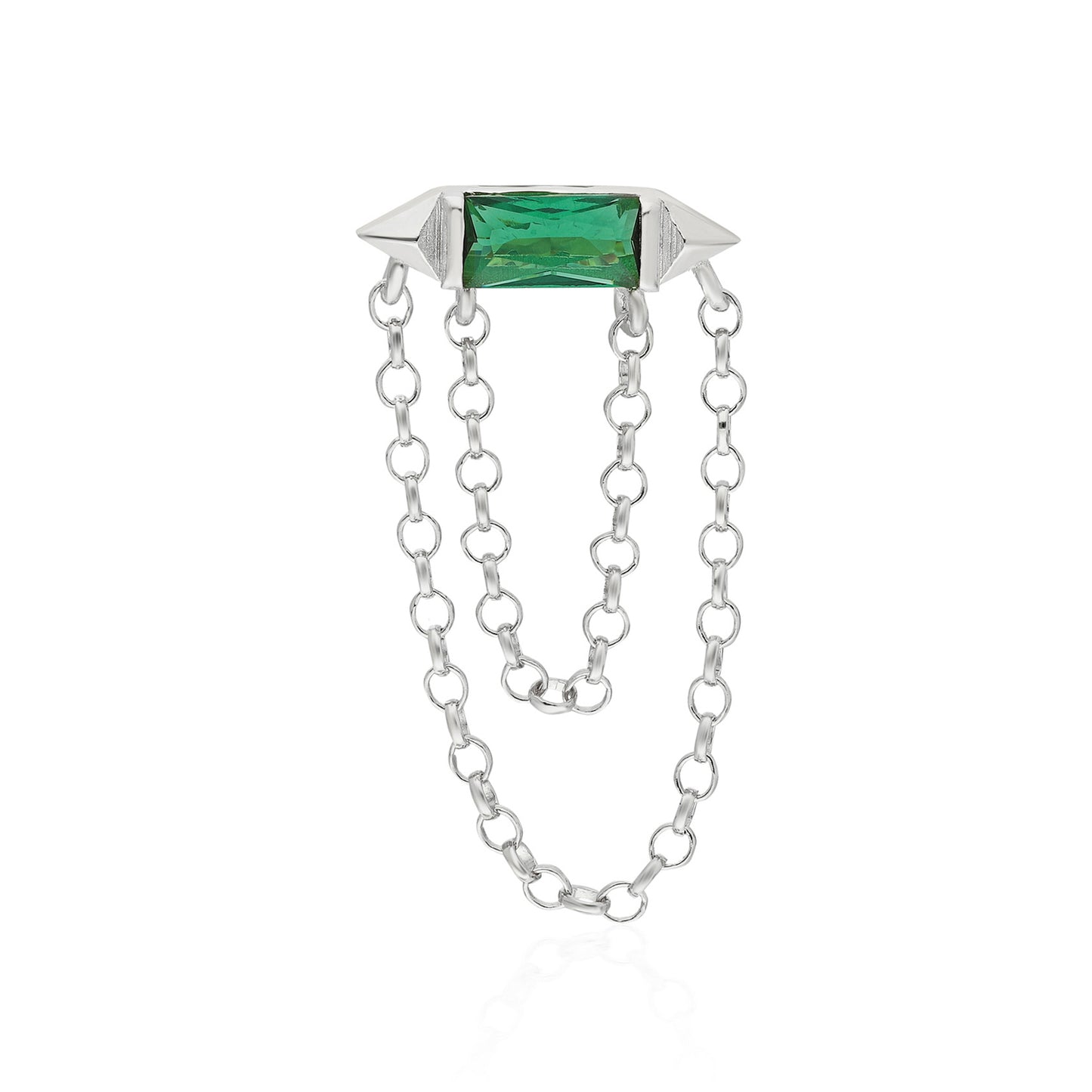 Harper Emerald Baguette Double Chain Earring