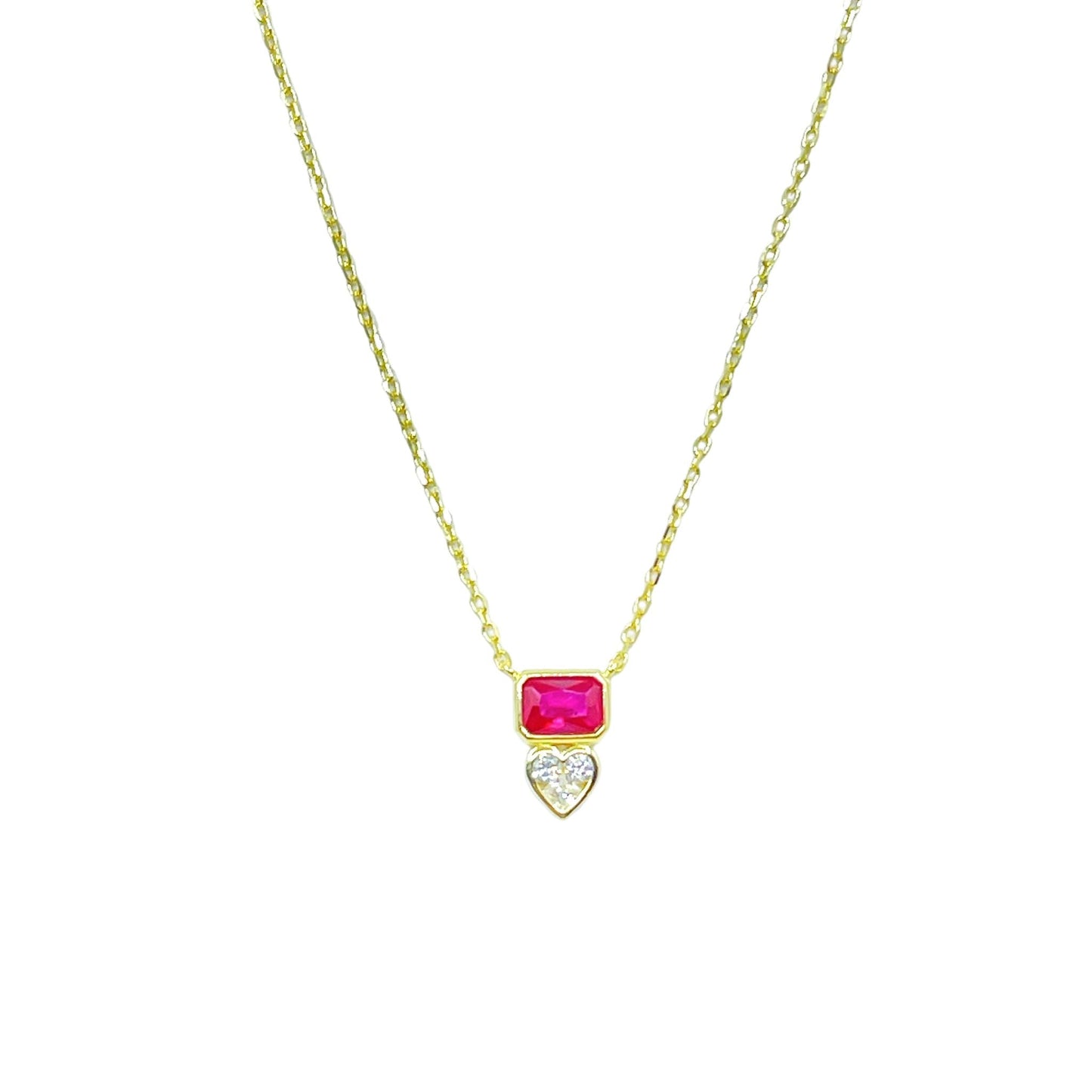 Grazie Fuchsia Baguette Heart Necklace