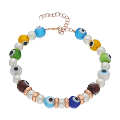 Multicolor Evil Eye Pearl Bracelet