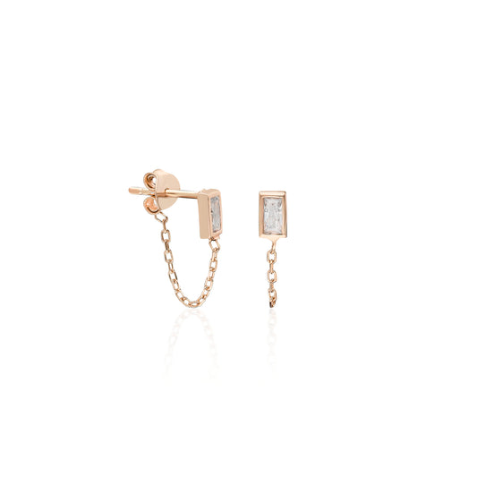 Novel Baguette Short Chain Earring