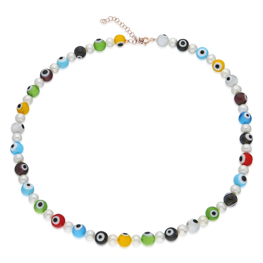 Pearl Evil Eye Necklace