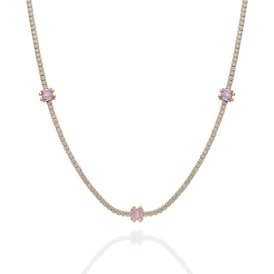 Pink Baguette Tennis Choker Necklace