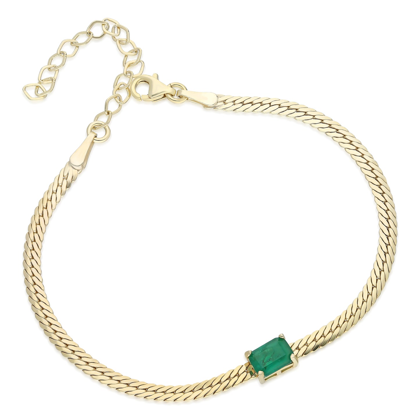 Snake Chain Green Baguette Bracelet