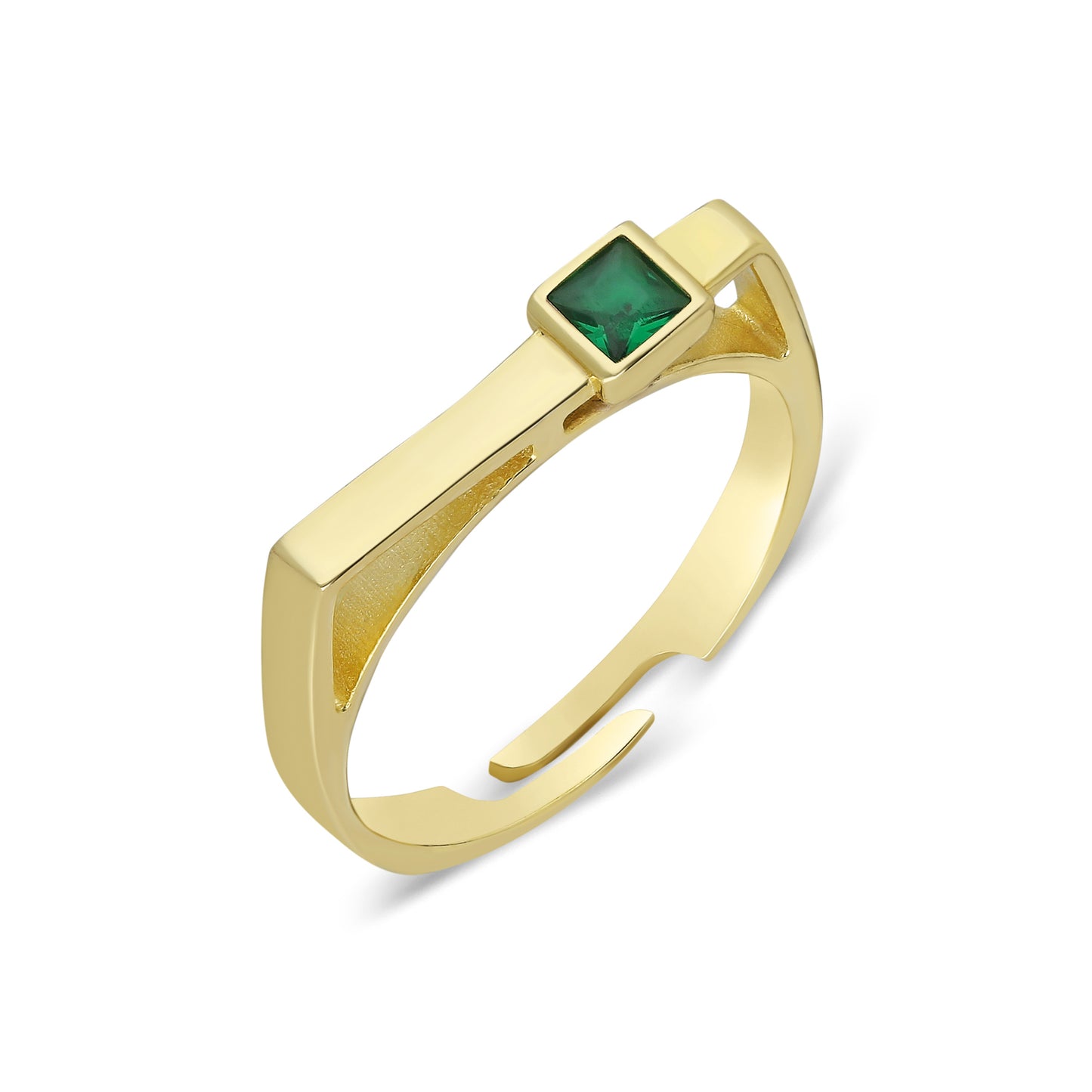 Square Green Stone Rectangle Ring
