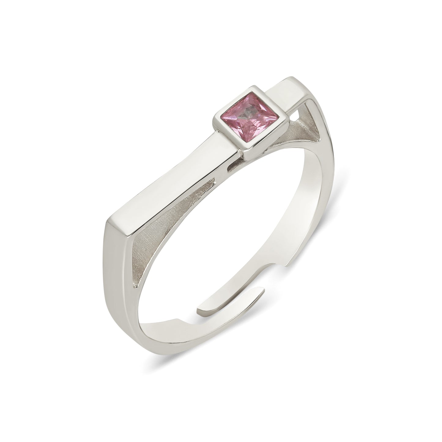 Square Light Pink Stone Rectangle Ring