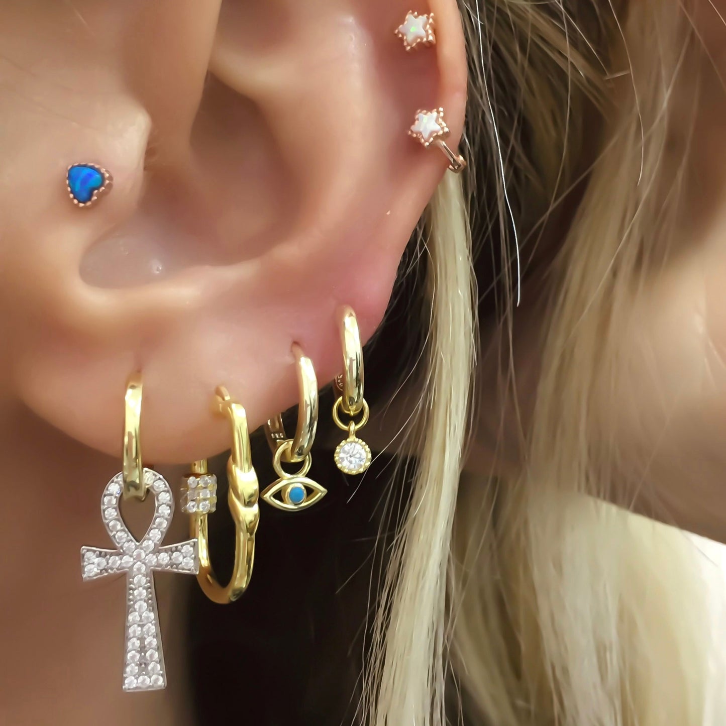 Two Color Gemstone Ankh Earring