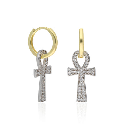 Two Color Gemstone Ankh Earring