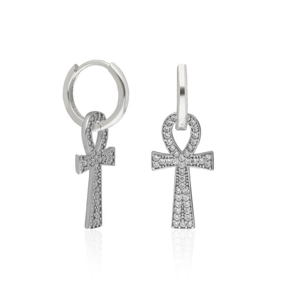 Two Color Gemstone Ankh Earring